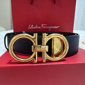 Salvatore Ferragamo Black Belt with Gold Buckle